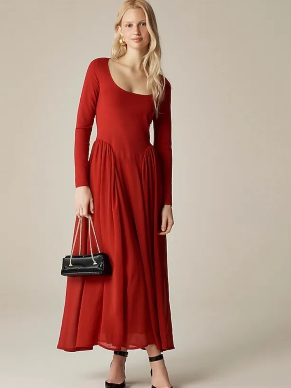 J. Crew Ballet Dress Chiffon Skirt Long Sleeve Maxi Red XS